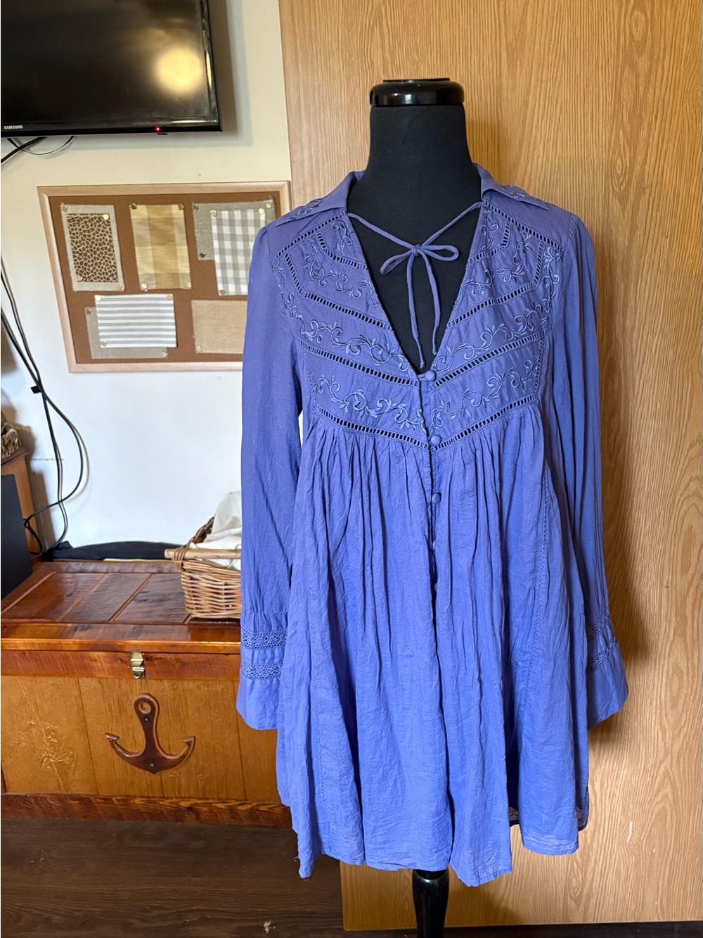 Free People Hattie Purple Embroidered Mini Dress